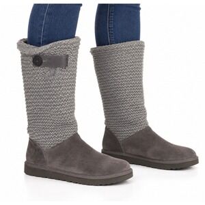 UGG Shaina Boots Womens 9 Gray Suede Knit Tall Cuff Fold Over Winter Boots